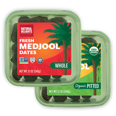 packages of Natural Delights whole and pitted dates